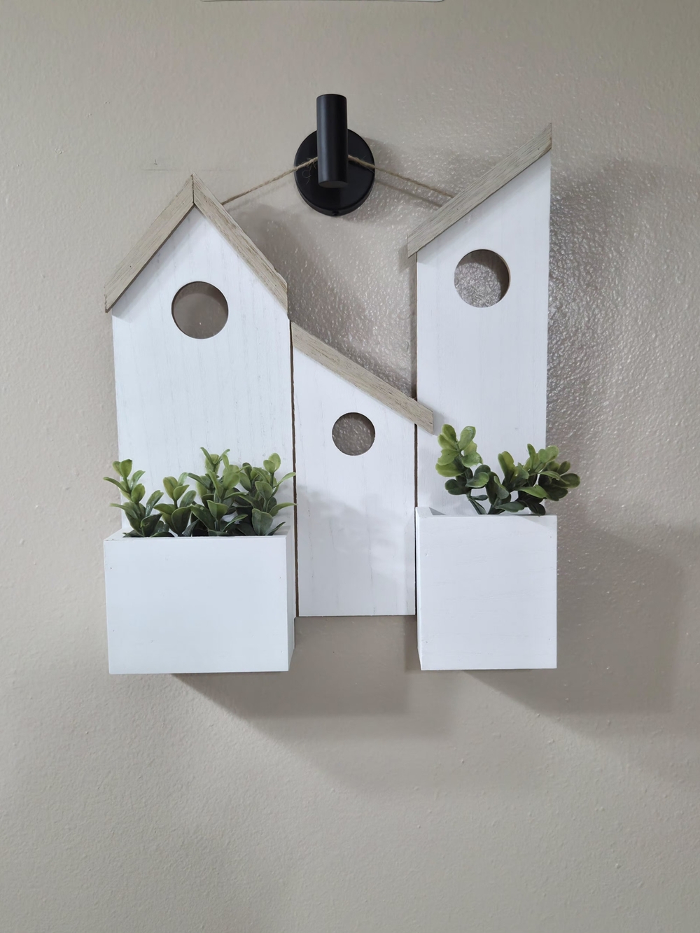 Rustic White Triple Birdhouse Wall Planter